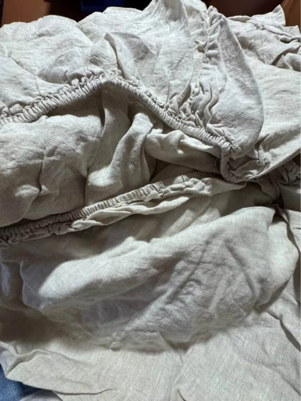 Simple & Opulence Natural Linen Flax King Size Sheet Set with Embroidered Detail